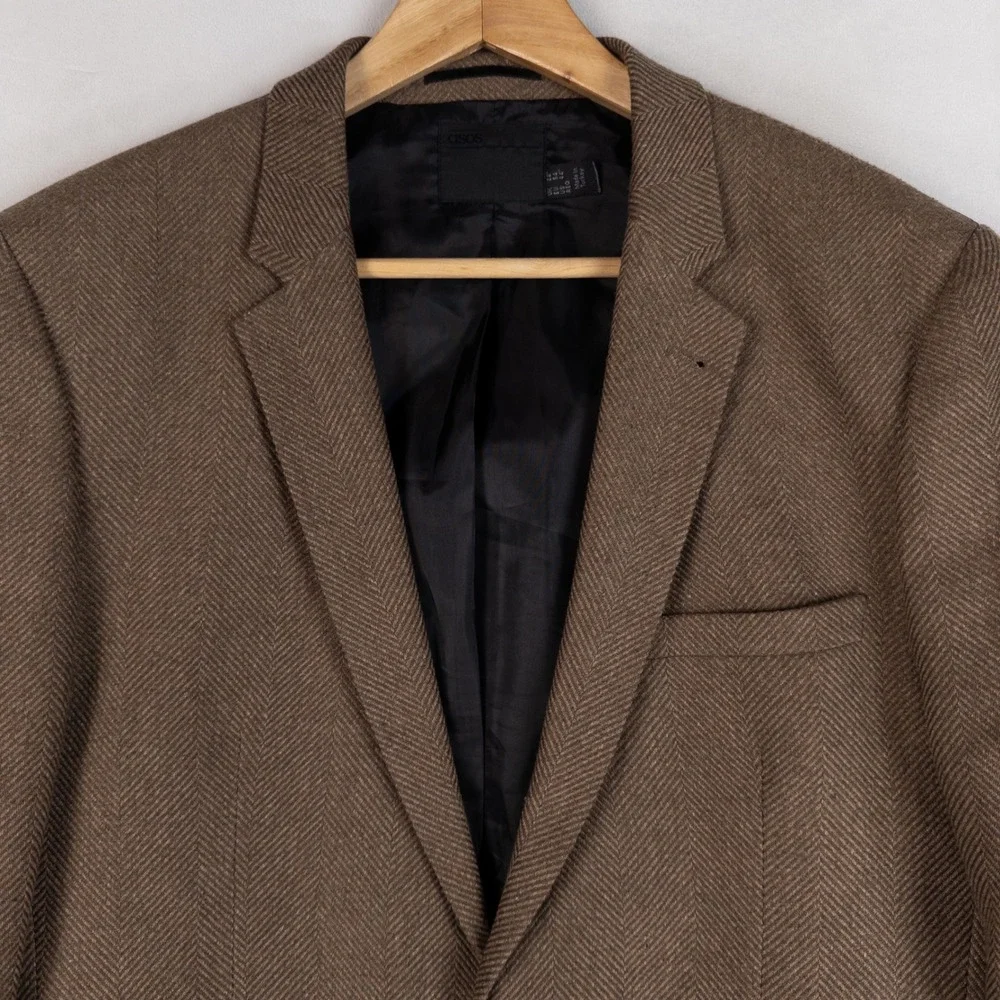 ASOS Mens Blazer 44 Brown Herringbone Wool Blend Smart Casual Sport Coat